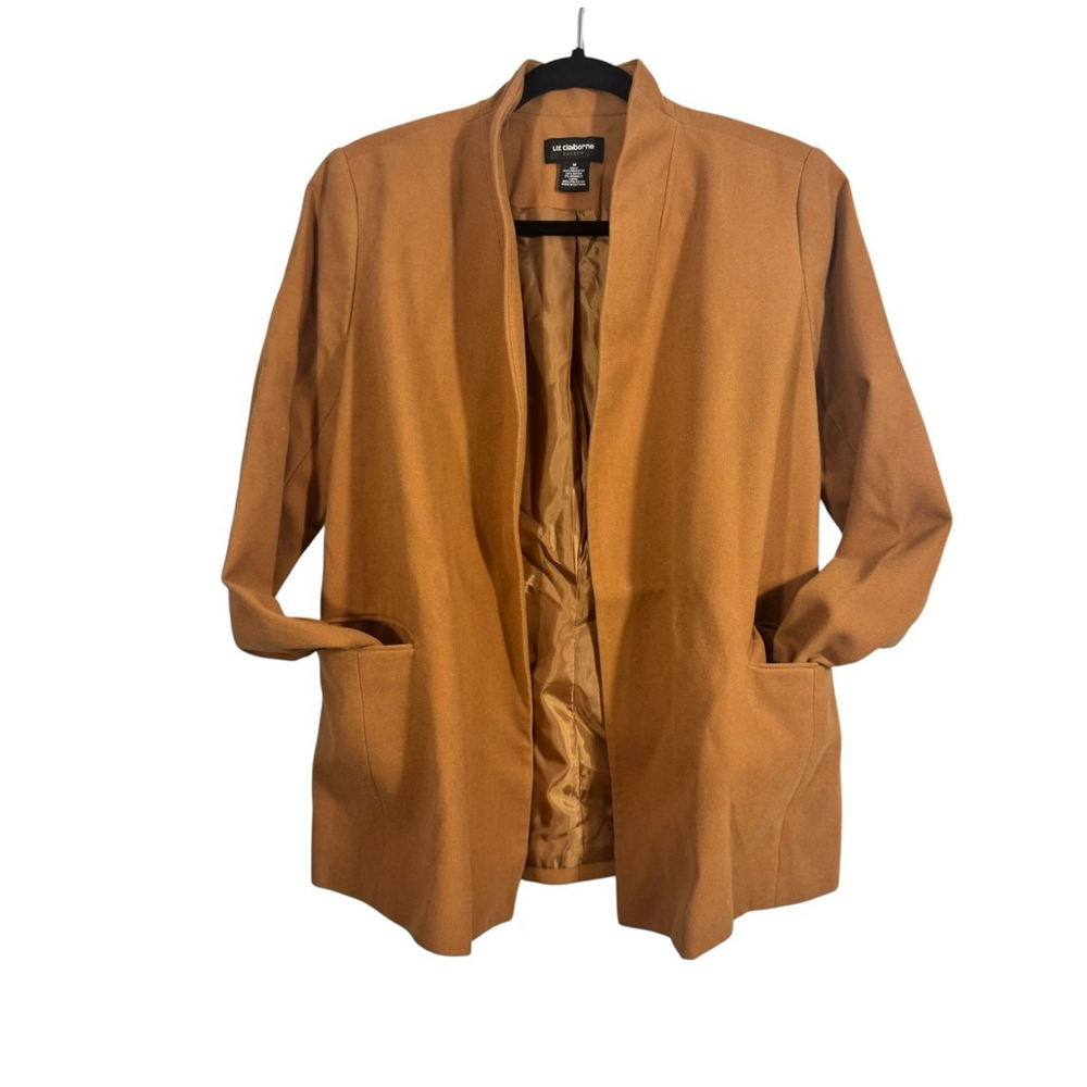 Size M Gold Liz Claiborne Career Business Casual Church Casual Open Front Blazer